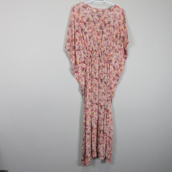 Anthropologie Rujuta Sheth Pink Floral V Neck Kaftan Maxi Dress O/S Beach Cover - Picture 11 of 14